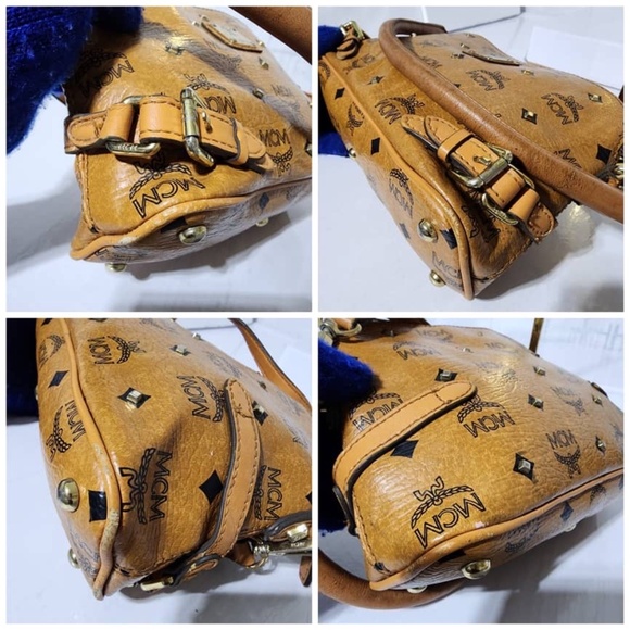 Authentic MCM Small Studded Satchel Bag Brown - Picture 12 of 13